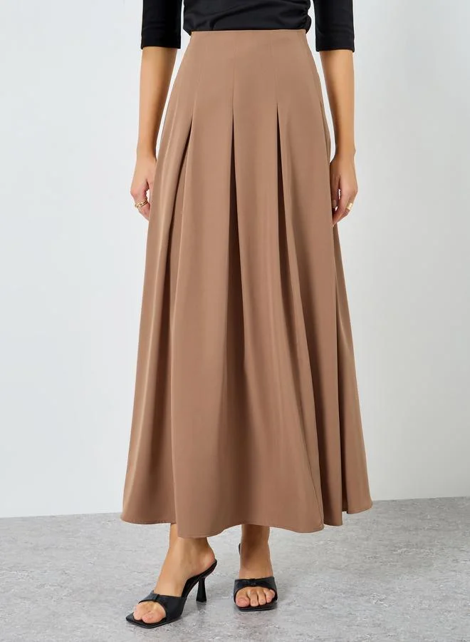 Styli Women Beige Pleated A-Line Maxi Skirt